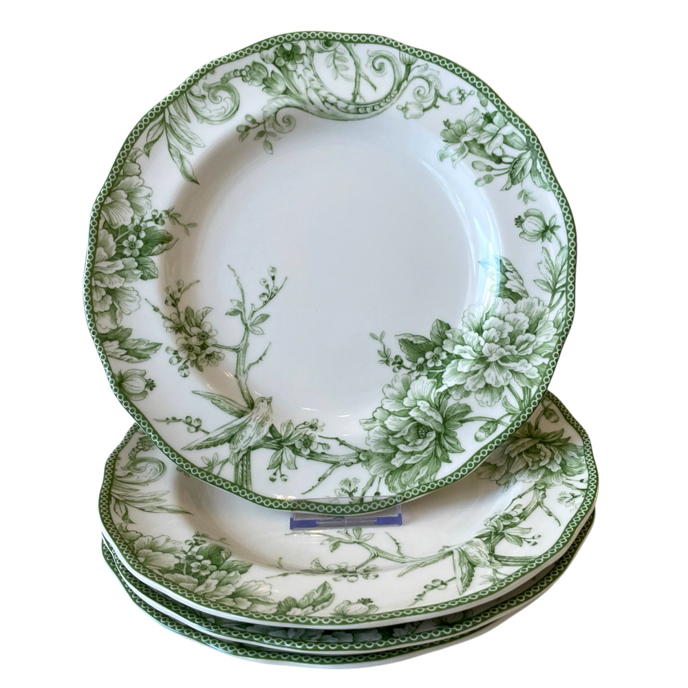 222 Fifth Adelaide MOSS Porcelain Dinner Plates 10.5in Floral Set of 4 New - Picture 14 of 16